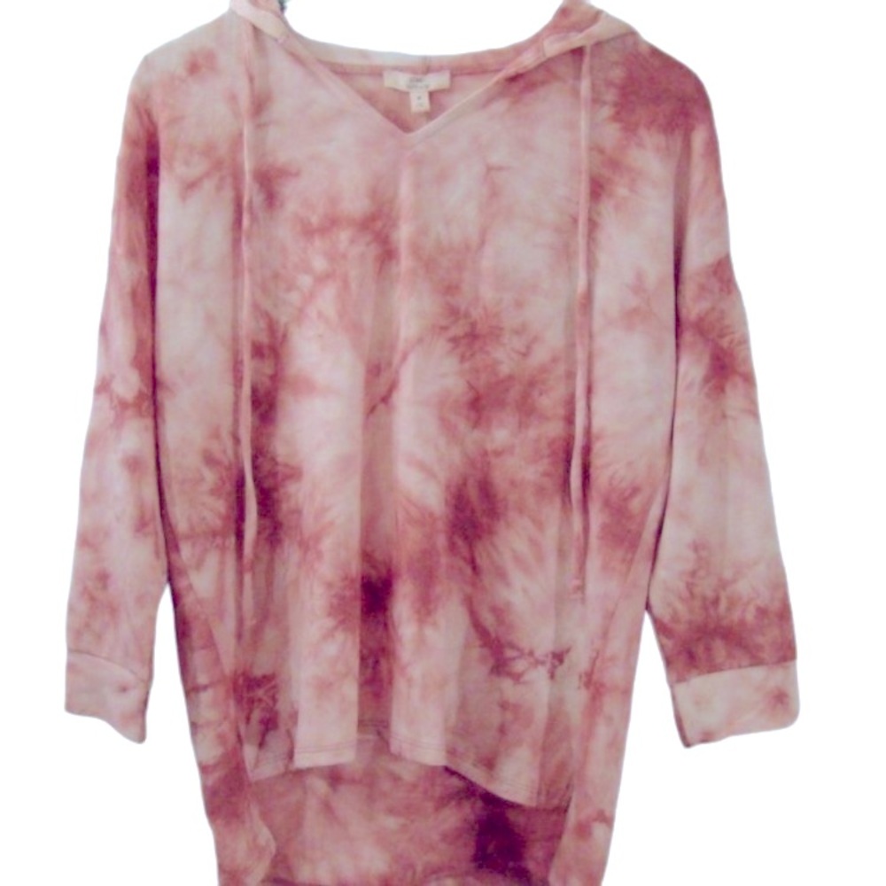 (BN49) Como Vintage Hooded Shirt Pink Tie-Dye 3/4 Sleeve, Size Small